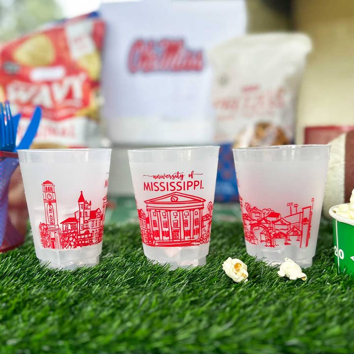 Two Funny Girls - Wholesale Disposable Cup - Shatterproof Cup 10 Pack Ole Miss - U of Mississippi Skyline1