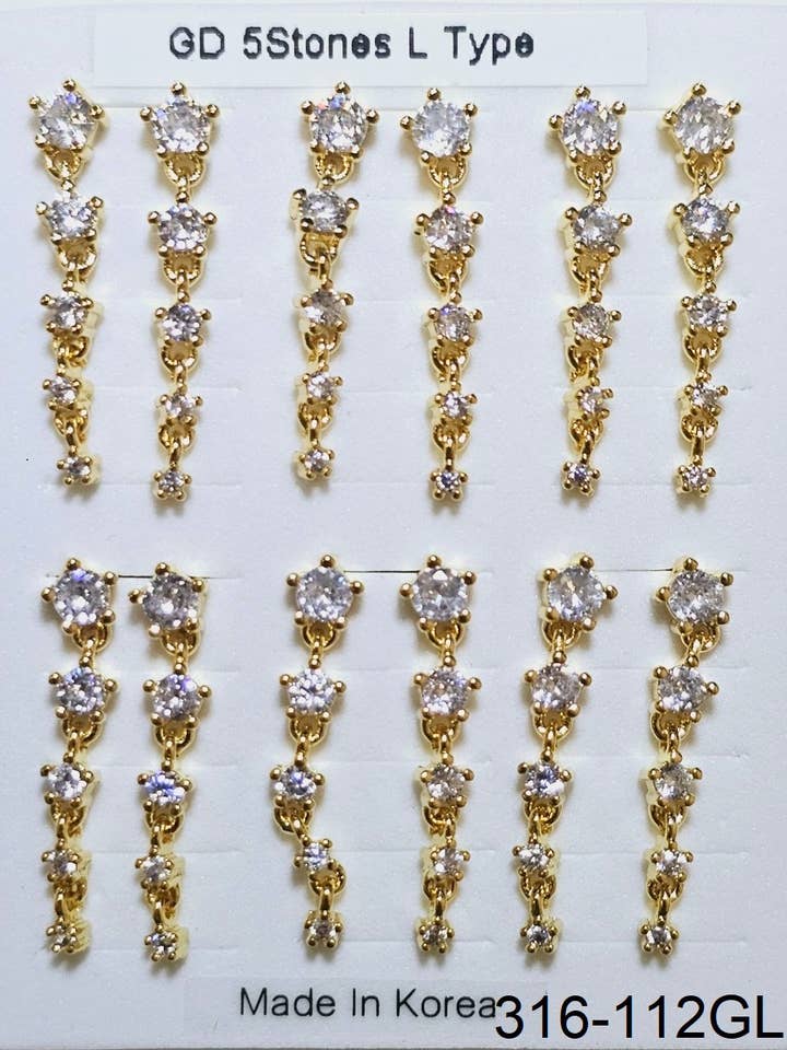 Bulk Gold Nasenring, Typ L, 5 Steine, 12 Stück für den Großhandel von etreM