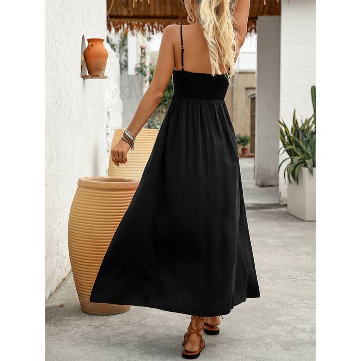 Black Summer Ethnic Style Floral Splice Cami Dress for wholesale on Faire