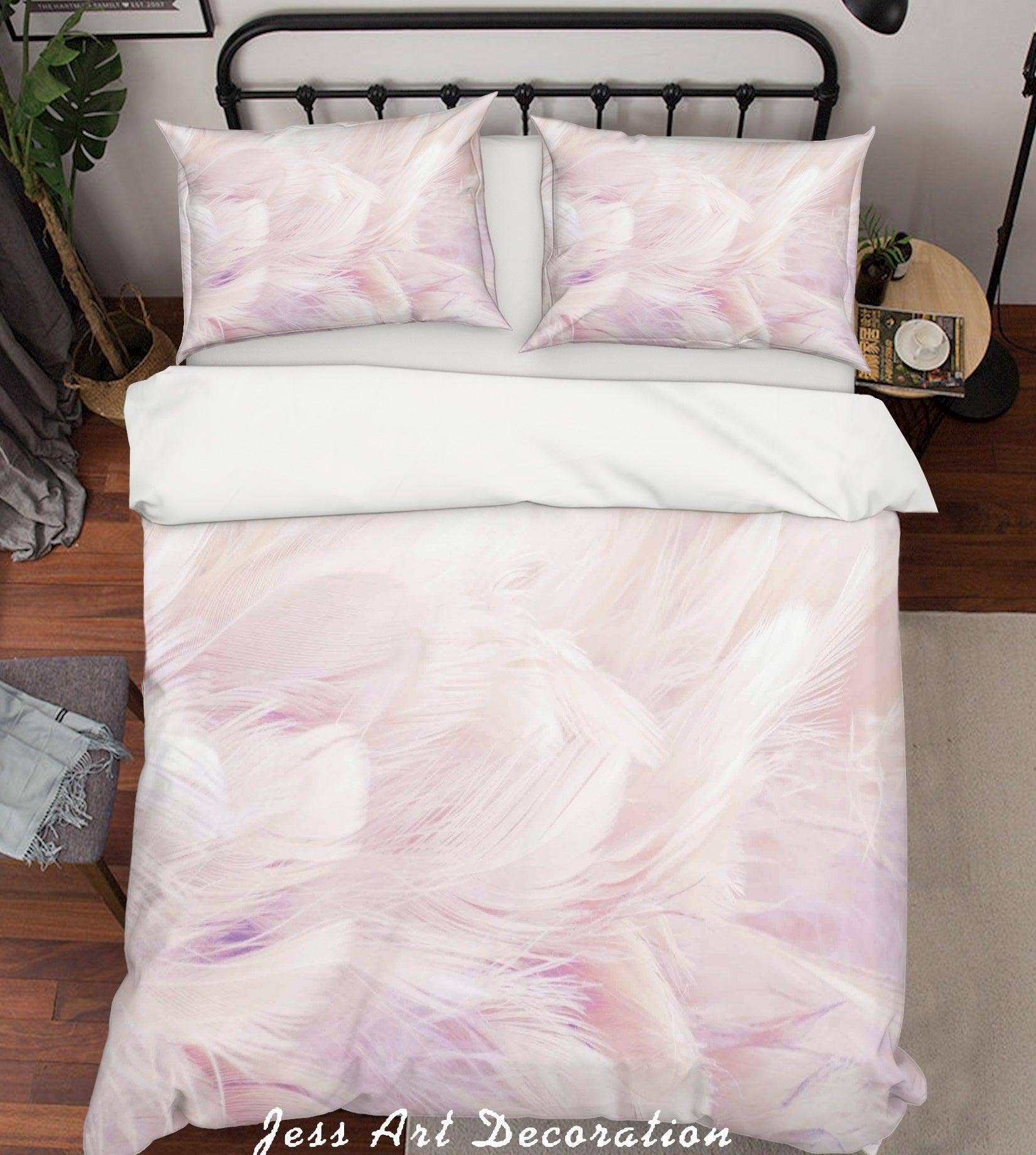 Jess Art Decoration - Wholesale Bedding set - 3D Light Pink Feathers Quilt Cover Set Bedding Set Pillowcases 211