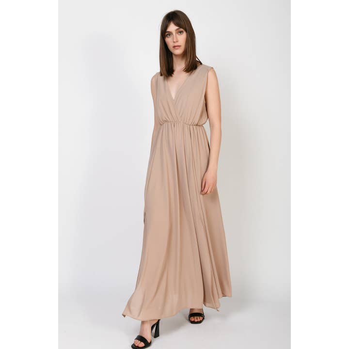Crossover neck long dress for wholesale by Nuna Lie