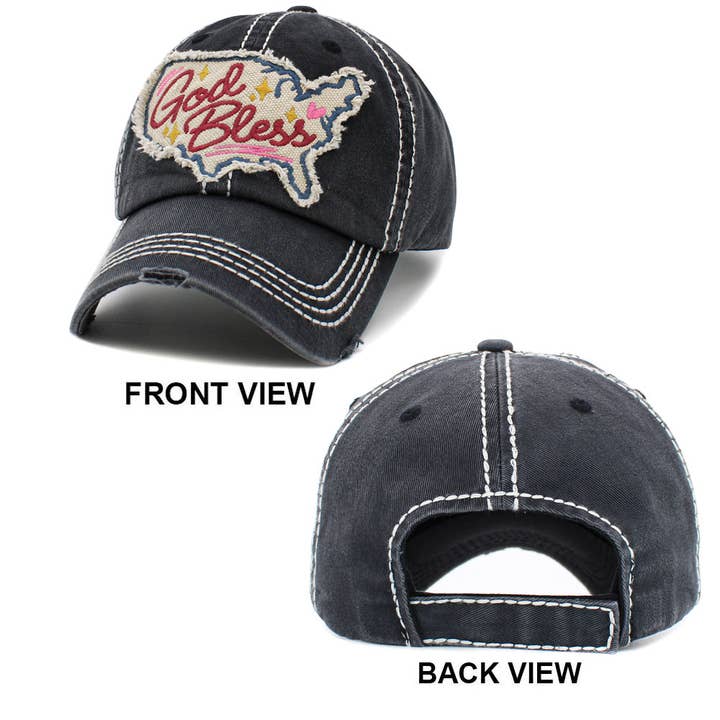 Sensibling Corp. - Wholesale Baseball Cap - Women's - God Bless Message USA Map Vintage Baseball Cap3