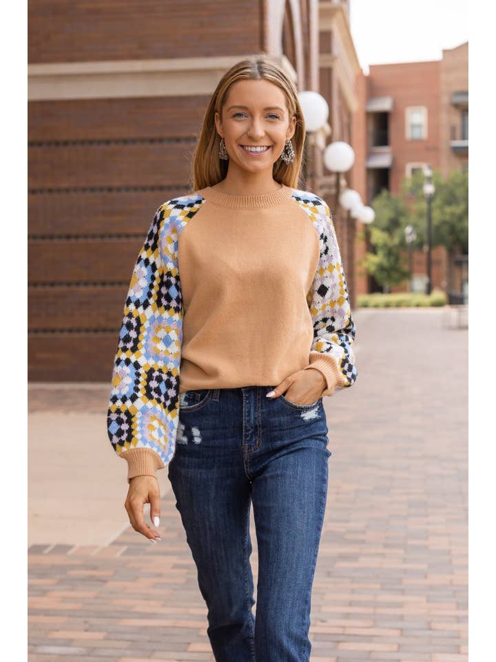 Tan Enchanting Crochet Cozy Sweater for wholesale on Faire4