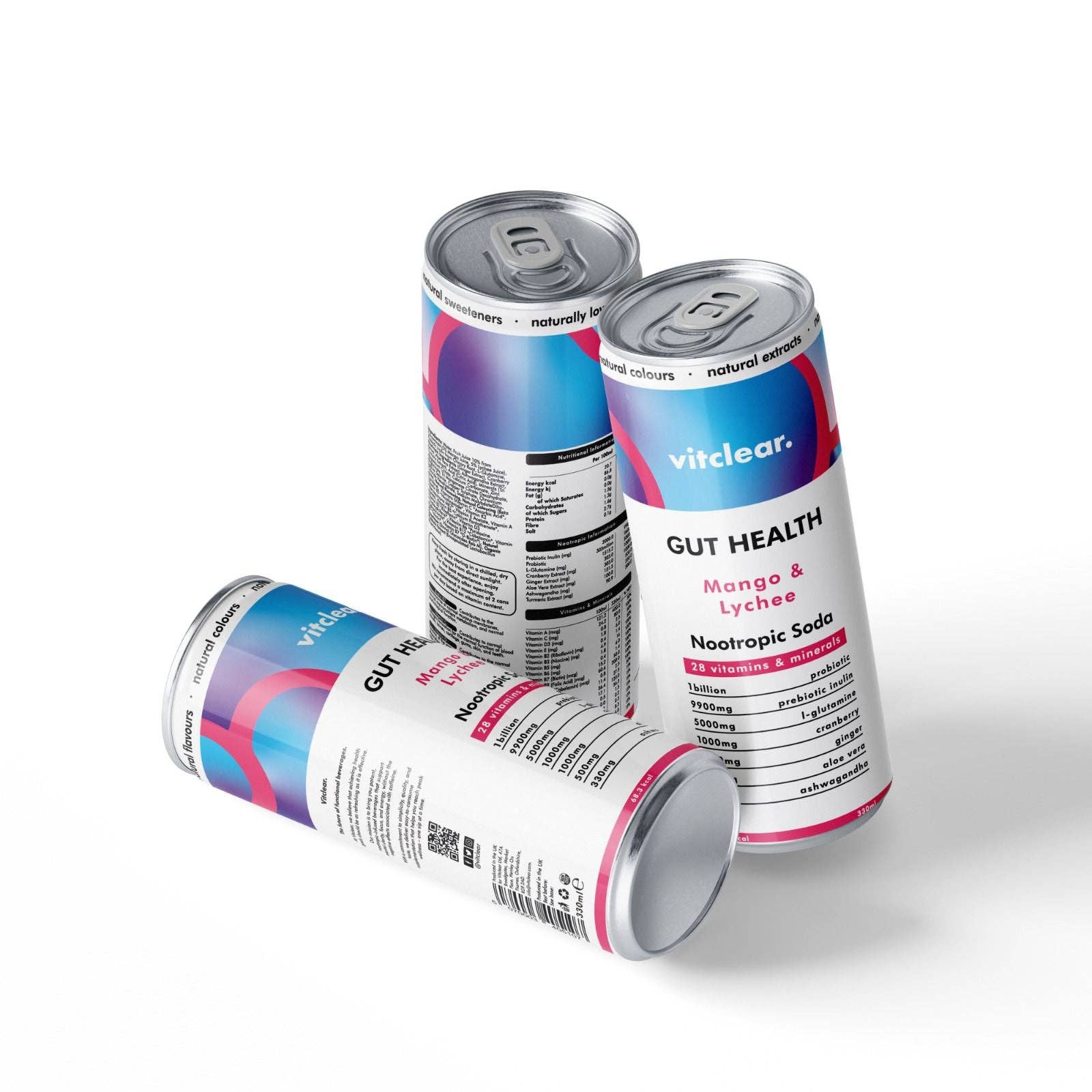 VitClear – wholesale Soda/kolsyrad dryck – Nootropisk läsk för tarmhälsa (Mango & Litchi)1