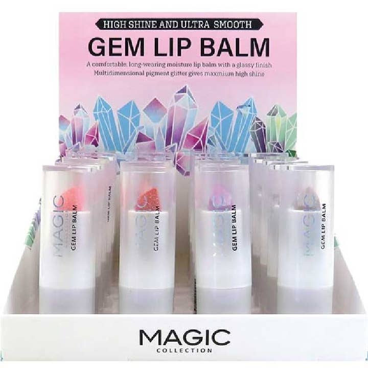 GEM LIP BALM HIGH SHINE AND ULTRA SMOOTH 24PC BOX SET for wholesale by Majestic Wholesale