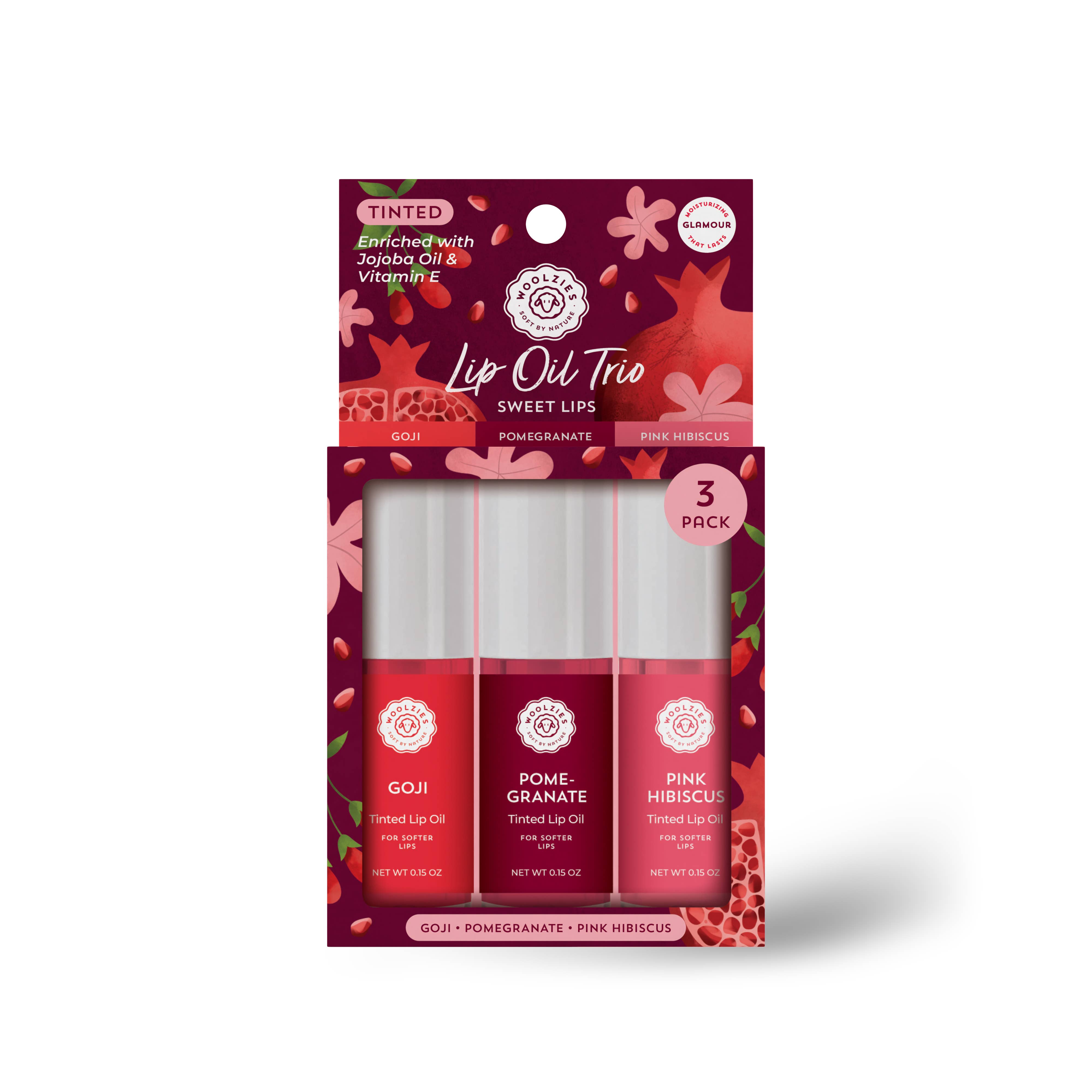 Woolzies - Vente Brillants à lèvres et gloss - Trio d'huiles à lèvres teintées - Lèvres sucrées2