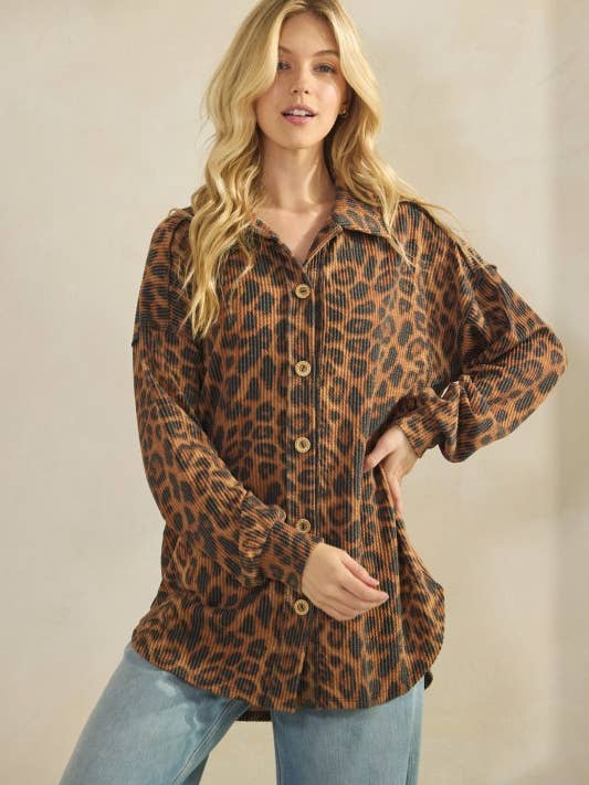 BROWN ET7425-18 LONG PUFF SLEEVE COLLAR NECK ANIMAL URBAN RIBBED for wholesale on Faire7