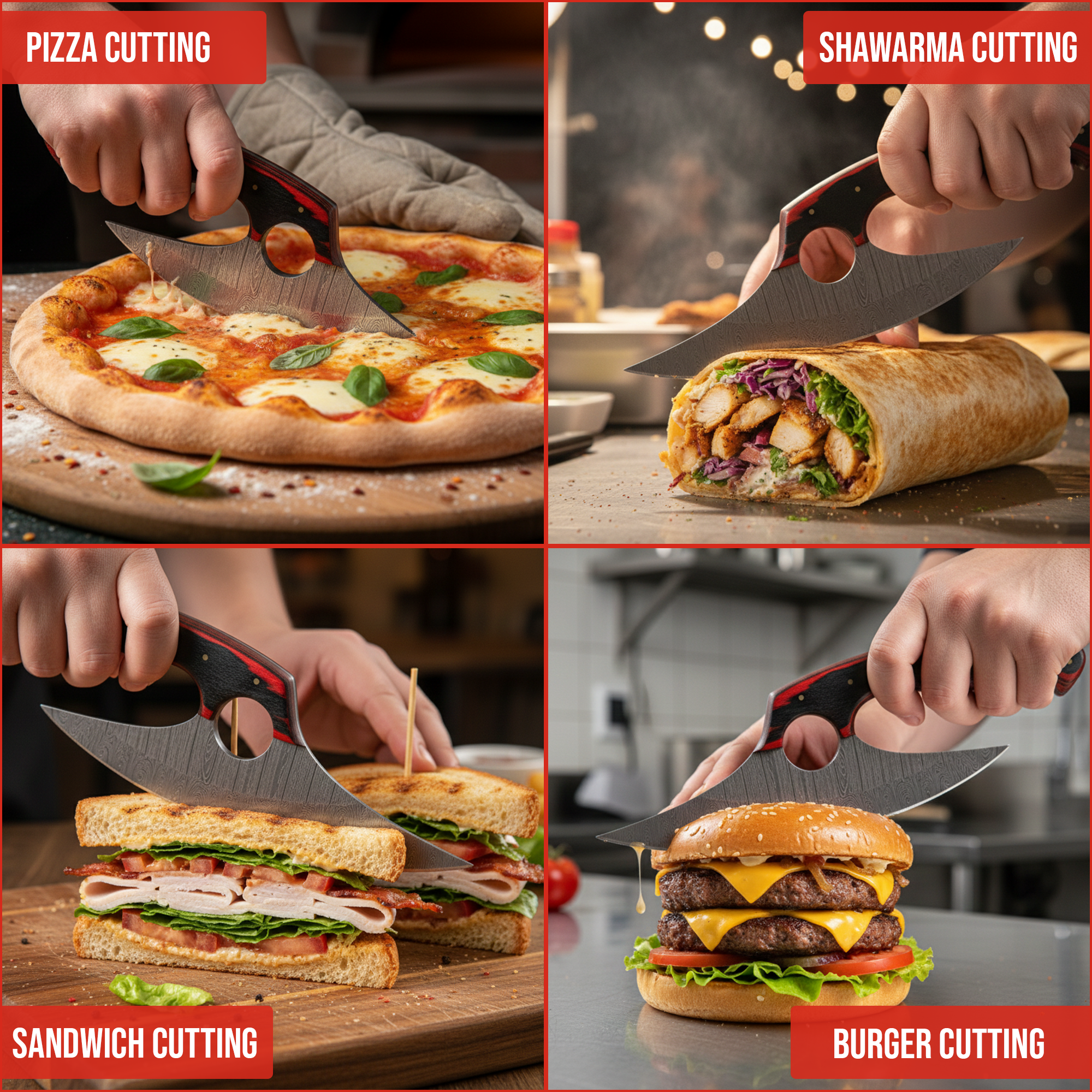 FH KNIVES – wholesale Pocket knife/holder – Handmade damascus Ulu knife with leather sheath 3