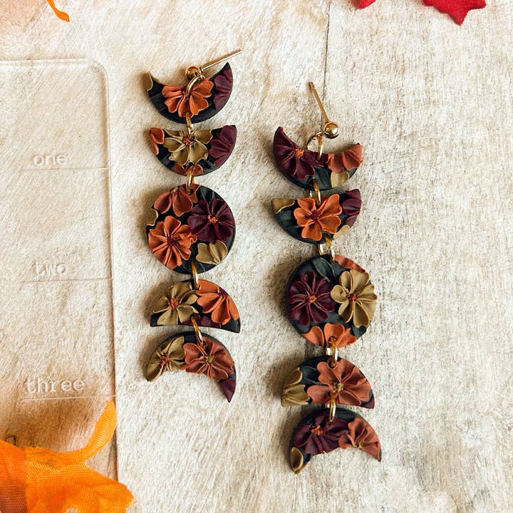 hunterclayco | Polymer Clay Earrings - Wholesale Dangle Earrings - Floral Moon Phase Dangles0