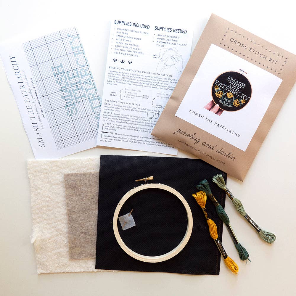 Junebug and Darlin - Wholesale Embroidery/Cross Stitch Supplies - Smash the Patriarchy Kit4