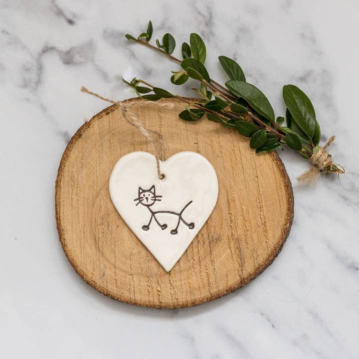 Tags - Cat - Handmade ceramic tag heart for wholesale by Broadlands Pottery
