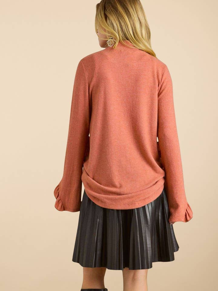 ADORA LA - Wholesale Tunic - Women's - MYT12499 -BRUSHED HACCI MOCK NECK RUFFLE TOP5