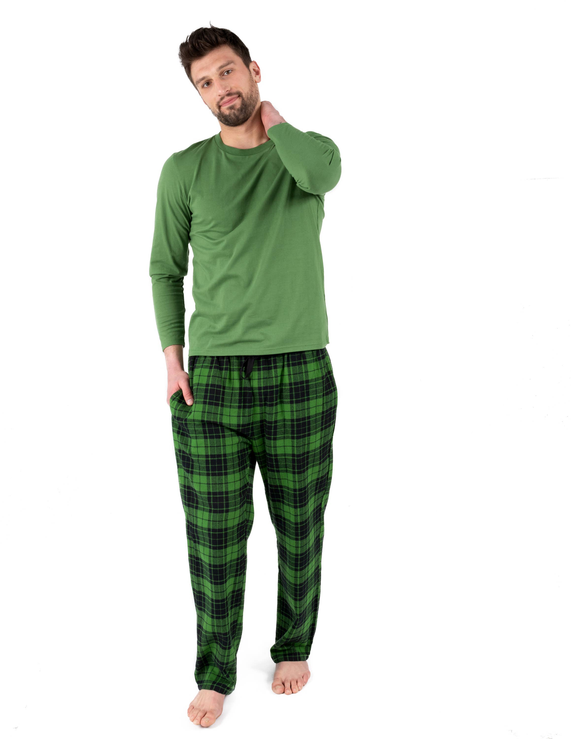 Leveret Pajamas - Wholesale Sleepwear Set - Men's - Mens Cotton Top & Flannel Pants Pajama Set2