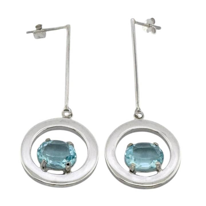 STERLING SILVER BLUE ORBITAL DROP EARRINGS for wholesale by Balaam Design