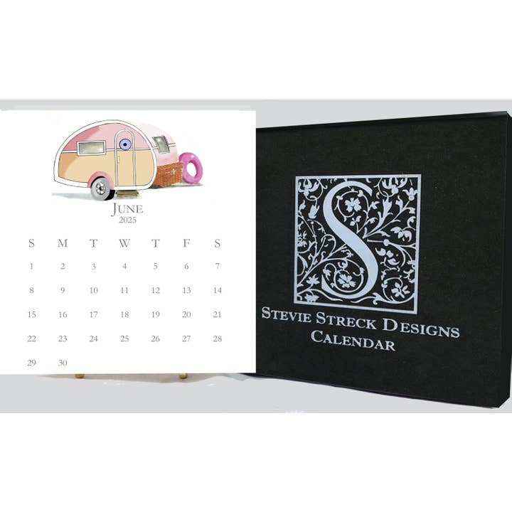 Stevie Streck Designs - Wholesale Calendar - 2025 Glittered Desk Calendar with Easel