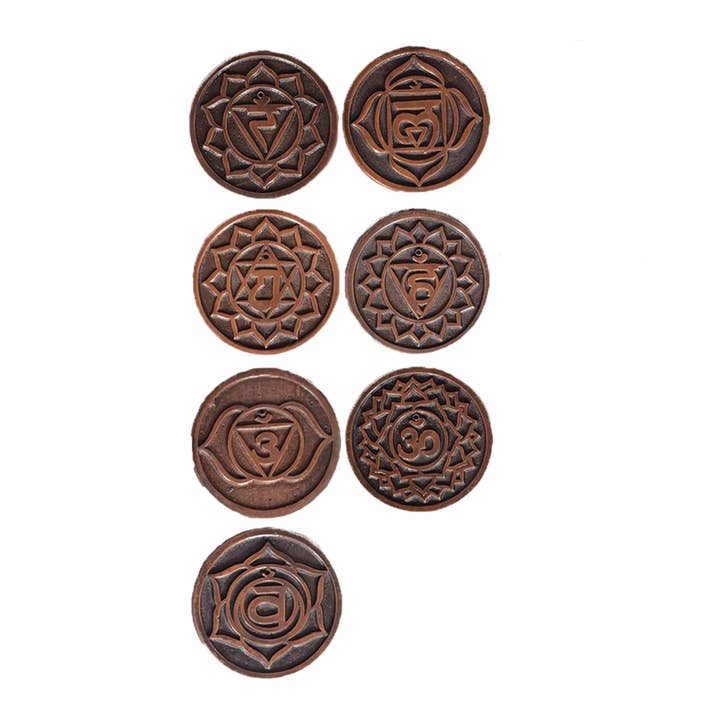 Metal Incense Ash Catchers Set (7) - 7 Chakras for wholesale by Designs by Deekay Inc.