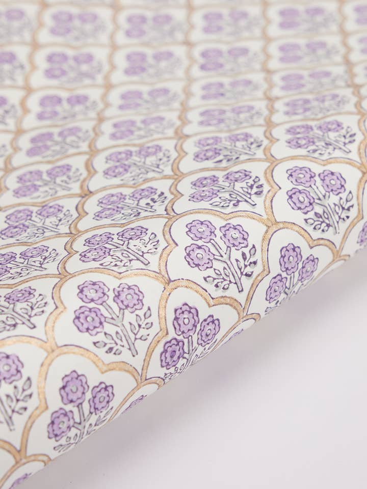 SINGLE SHEET PAPER GIFTWRAP HANDMADE TRELLIS LAVENDER for wholesale by Notes & Queries, Inc.