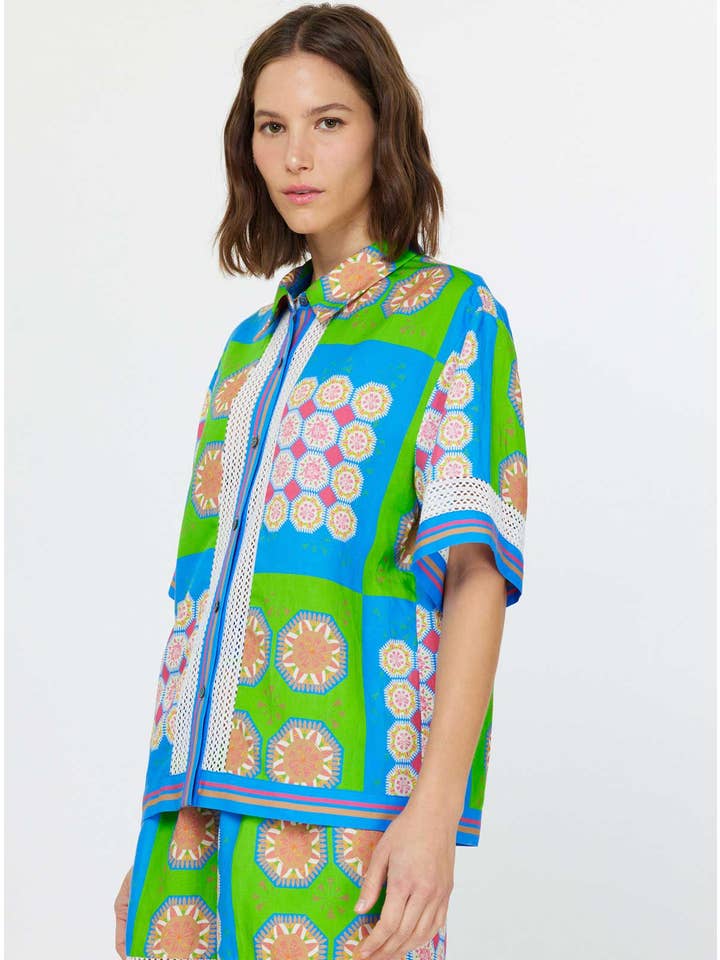 Mlt Boho Geometric Print Button Down Shirts for wholesale on Faire