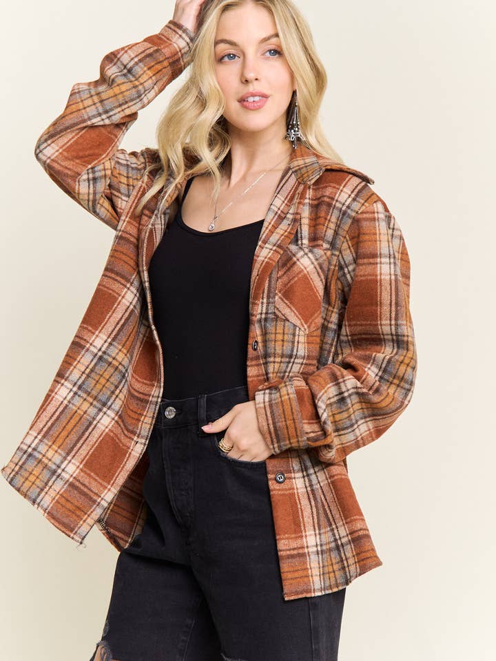ADORA LA - Wholesale Jacket - Women's - CEJ2586G-PLAID ROLLED SLEEVES BUTTON DOWN SHACKET8