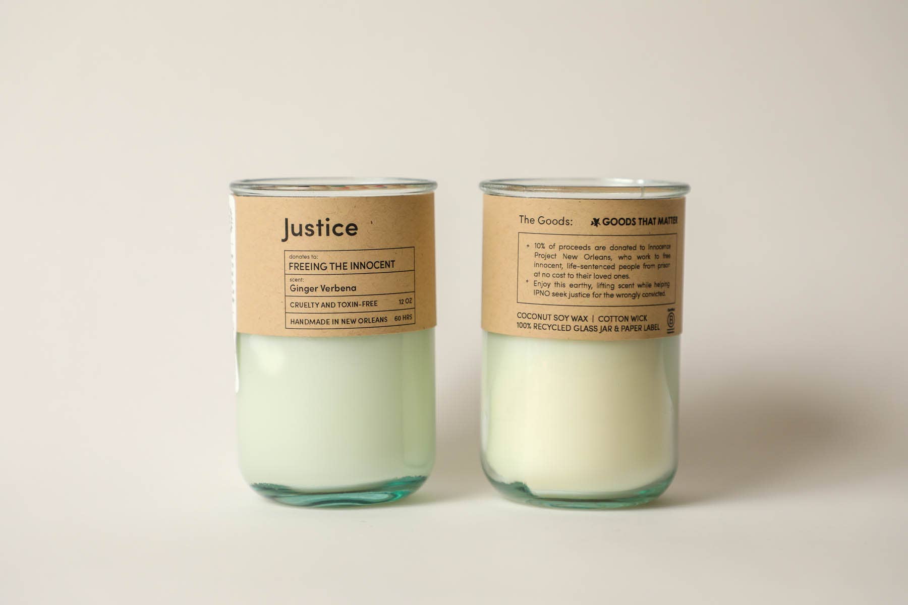 Goods That Matter - Wholesale Jar/Filled Candle - Justice Ginger Verbena Scent, gives to Freeing the Innocenct3