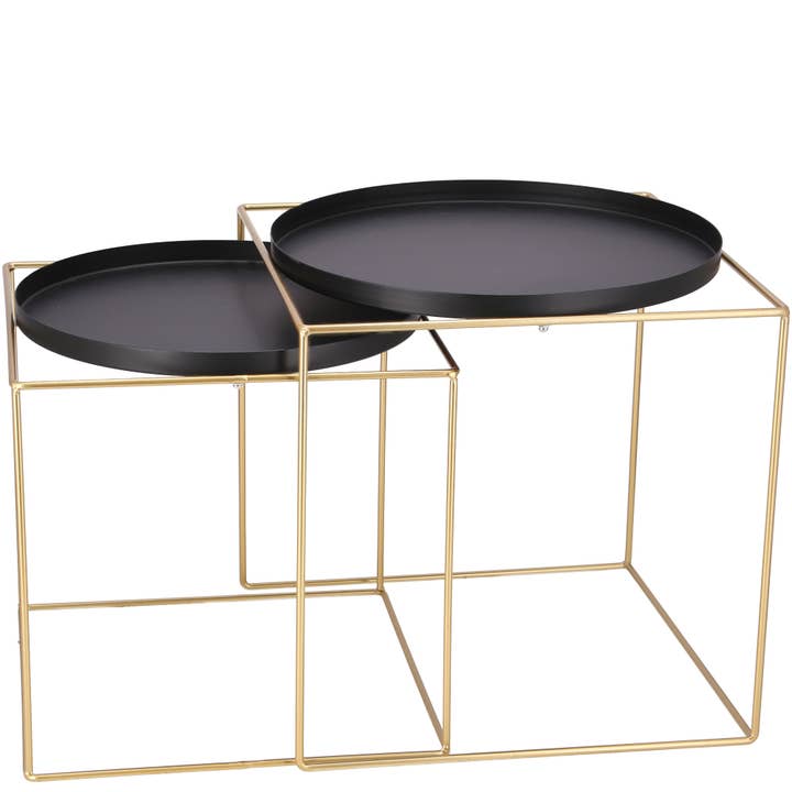 Anea metallbord, set om 2, D46, 5/41cm, guld-svart för wholesale av Vosteen