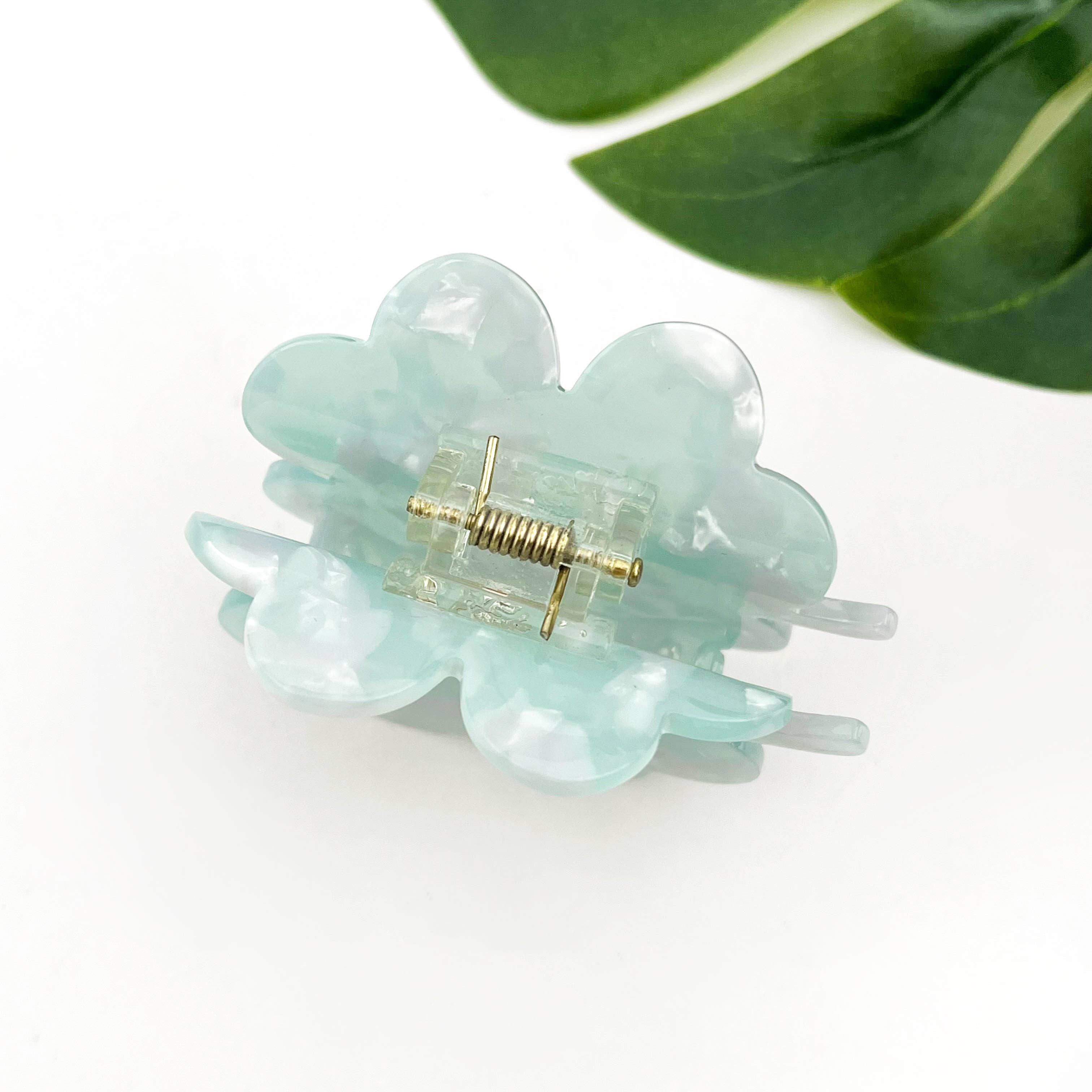 Green Clover Acetate Hair Claw Clip, Lucky Flower Hair Clip for wholesale on Faire3