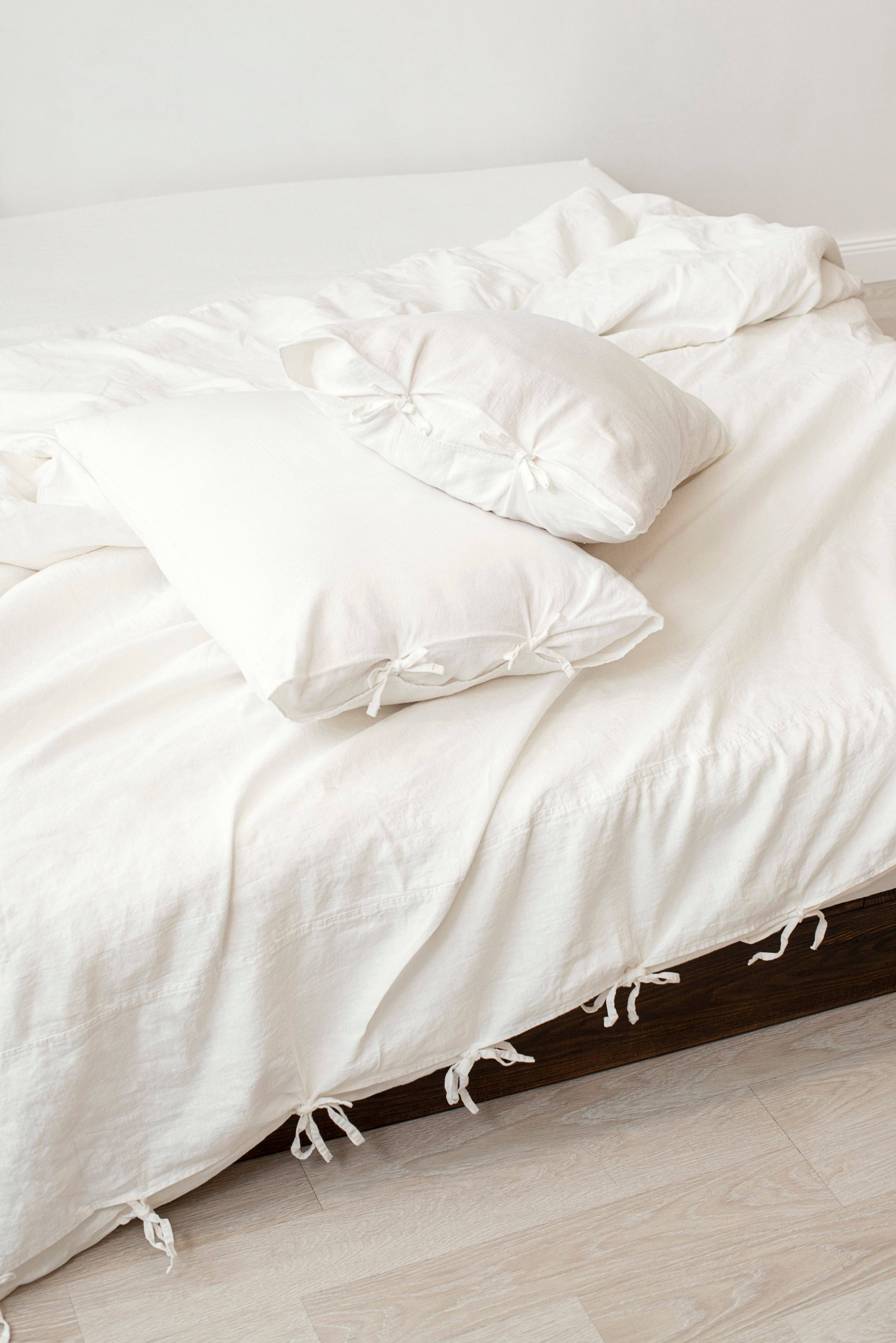 LinenQ - Wholesale Sheet set - White linen bedding:Fitted sheet,Flat sheet,Pillowcase,SET4