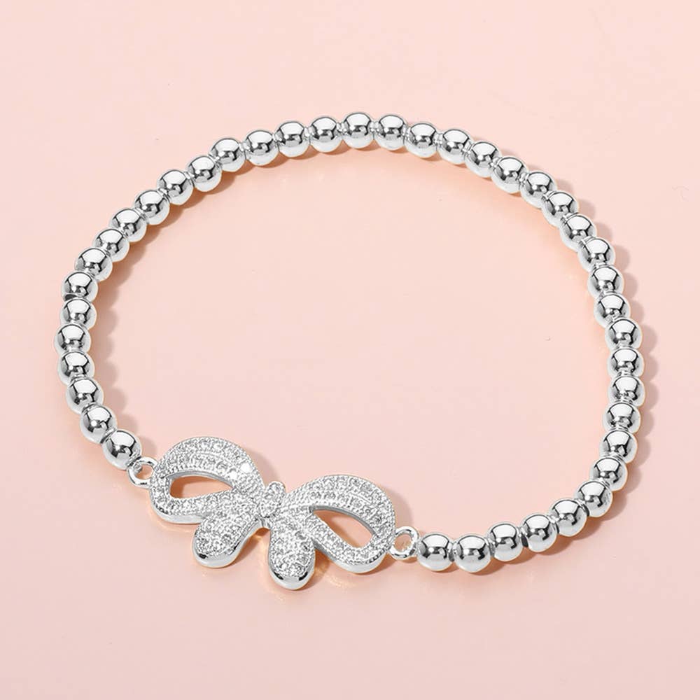 Sensibling Corp. - Vendita all'ingrosso Bracciale con perline - Bracciale elastico con perline a sfera e arco pavimentato in pietra in acciaio inossidabile2