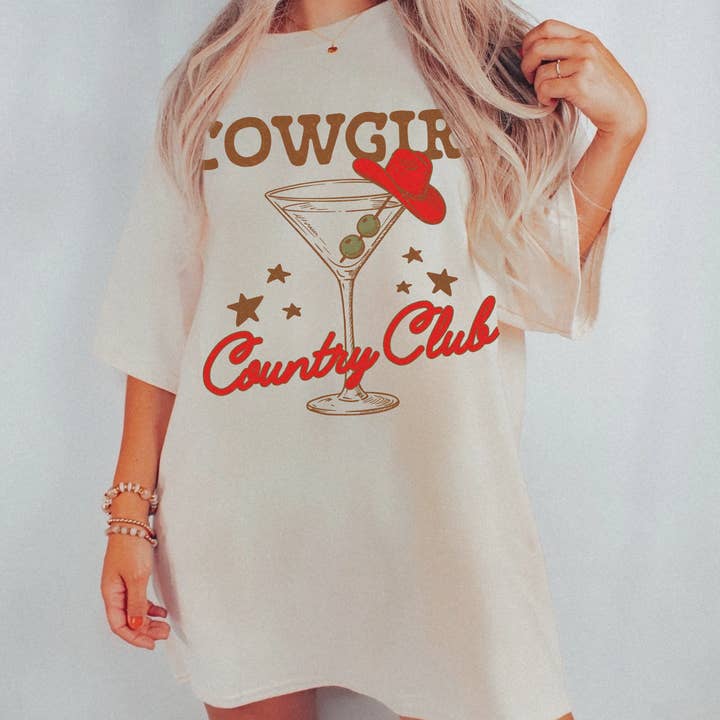 Cowgirl Country Club Martini Graphic Tee for wholesale by Lucy + Company