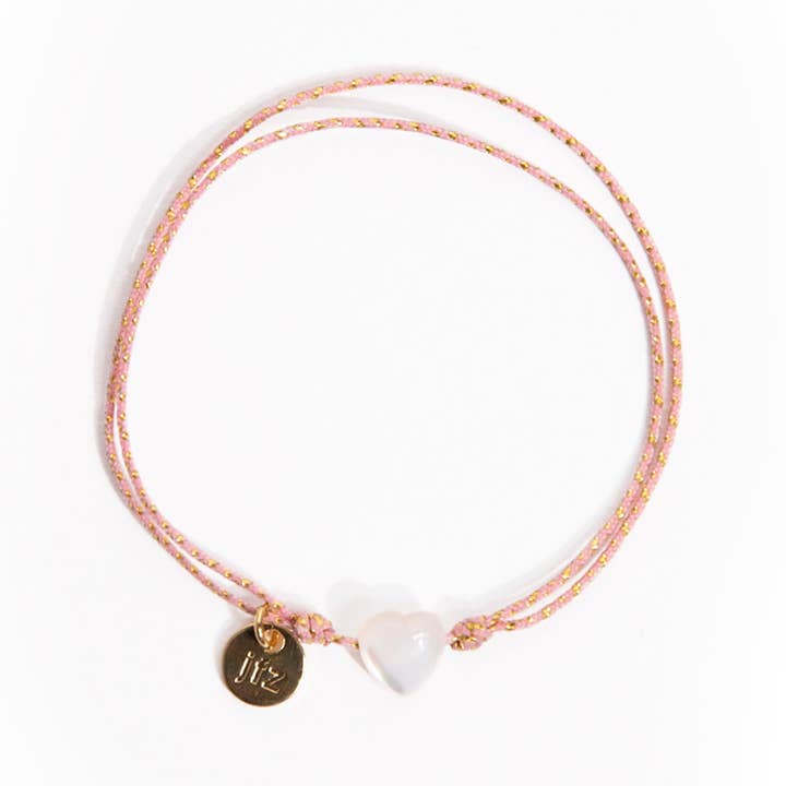 Céleste COEUR Armband mit weißem Perlmutt auf hellrosa Lurexfaden für den Großhandel von Le Petit Lien de Paris