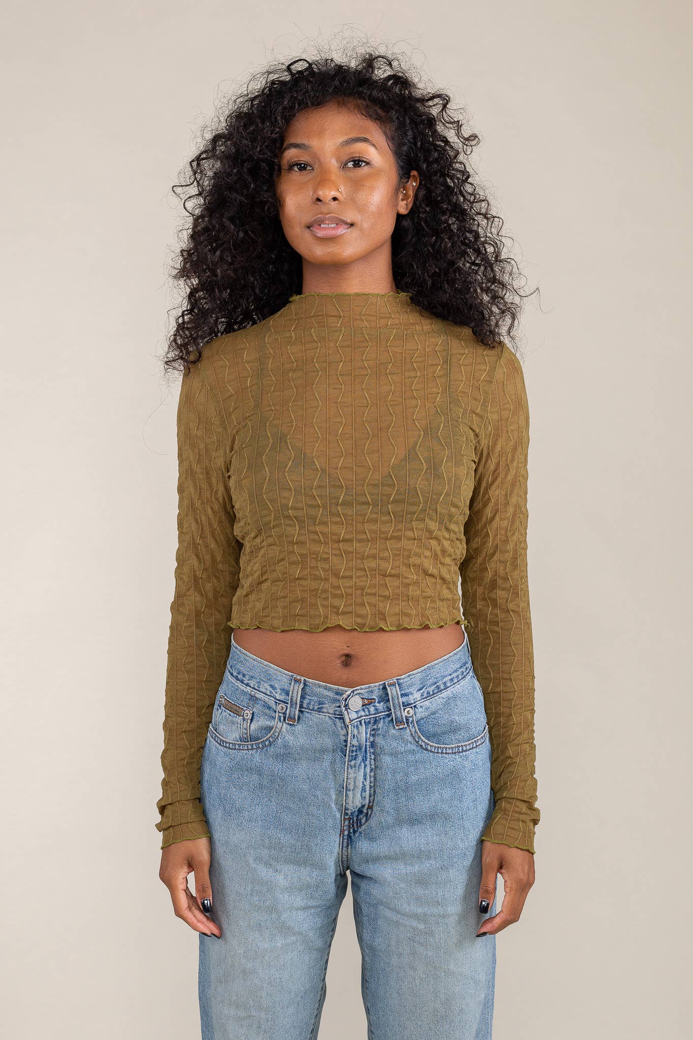 NLT - Vendita all'ingrosso Camicetta - Donna - Top in rete jacquard Abra | Manica lunga a strati ondulati9