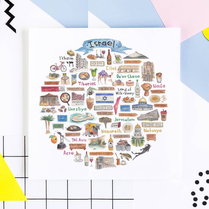 Israel Ikon Akvarel Print for engroshandel hos Green Blanky Studio