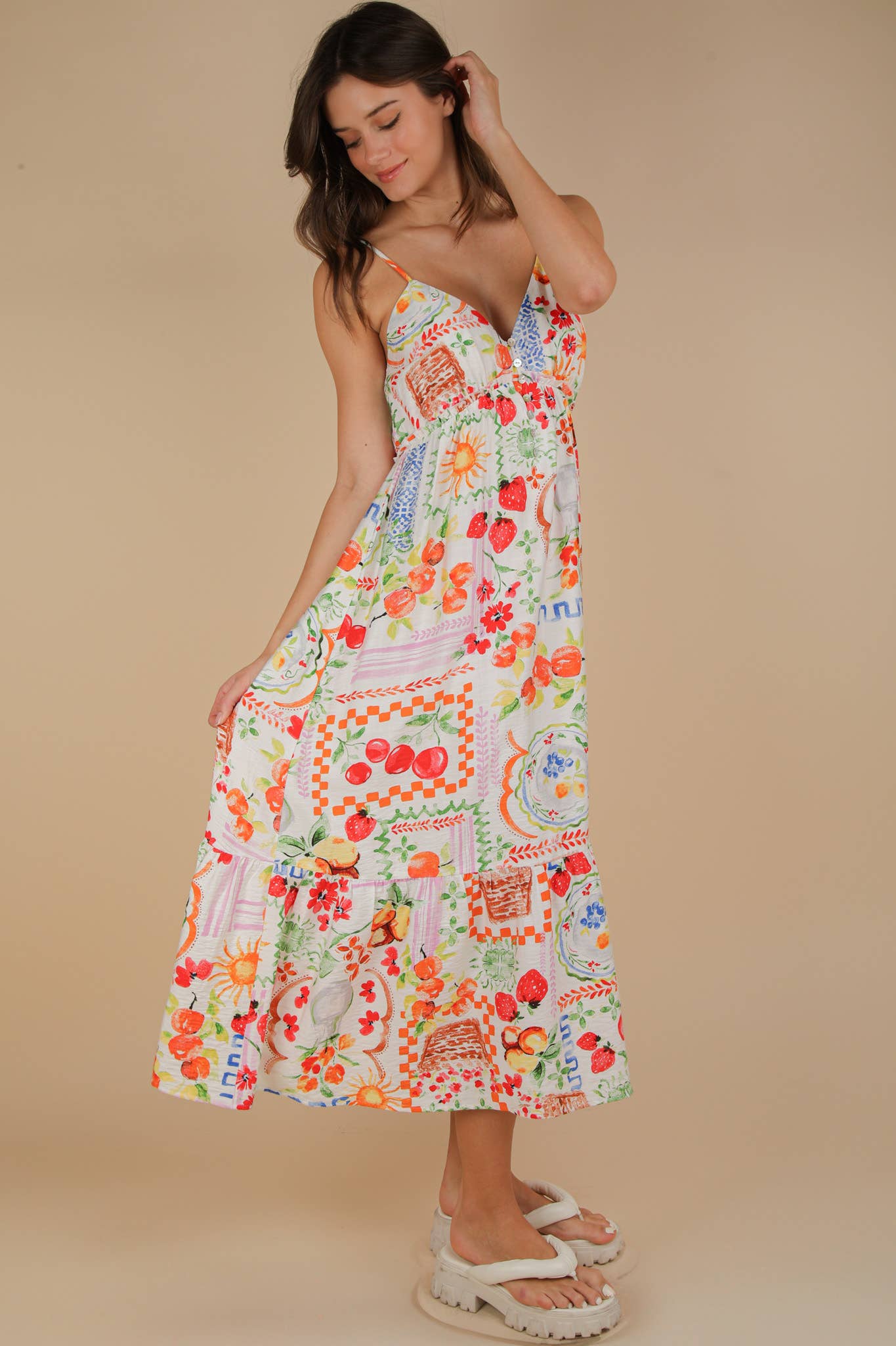 VERY J - Wholesale Dress - Women's - ND31776-Printed Button Down Midi Dress10