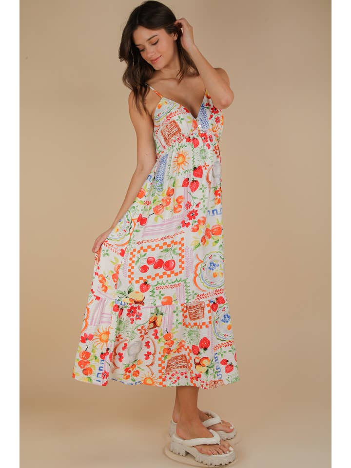 VERY J - Wholesale Dress - Women's - ND31776-Printed Button Down Midi Dress10