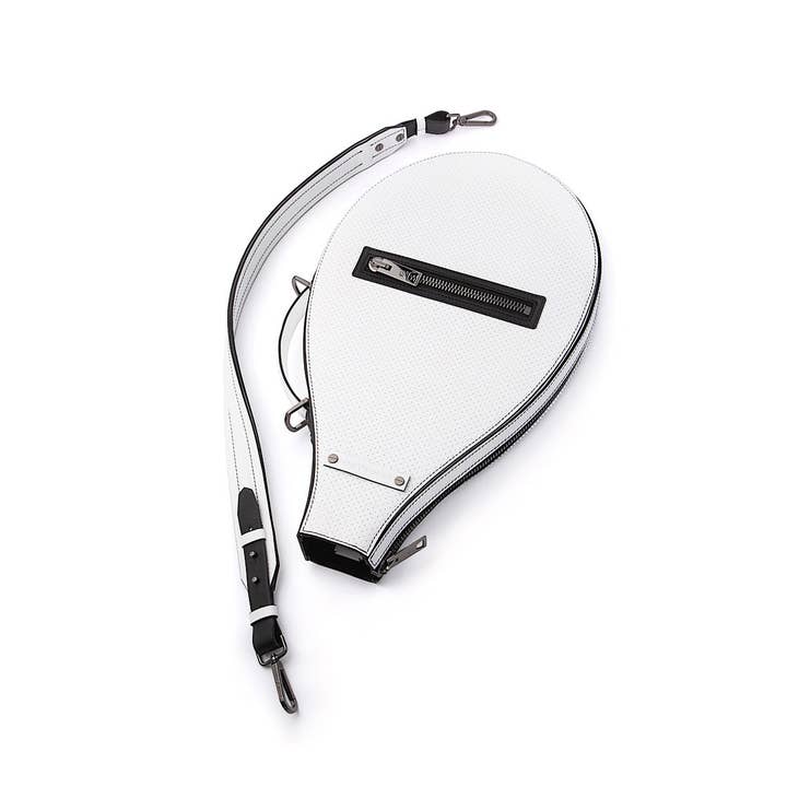 Billie Bag Leather Tennis Racket Bag (White/Black/Gunmetal) for wholesale on Faire2