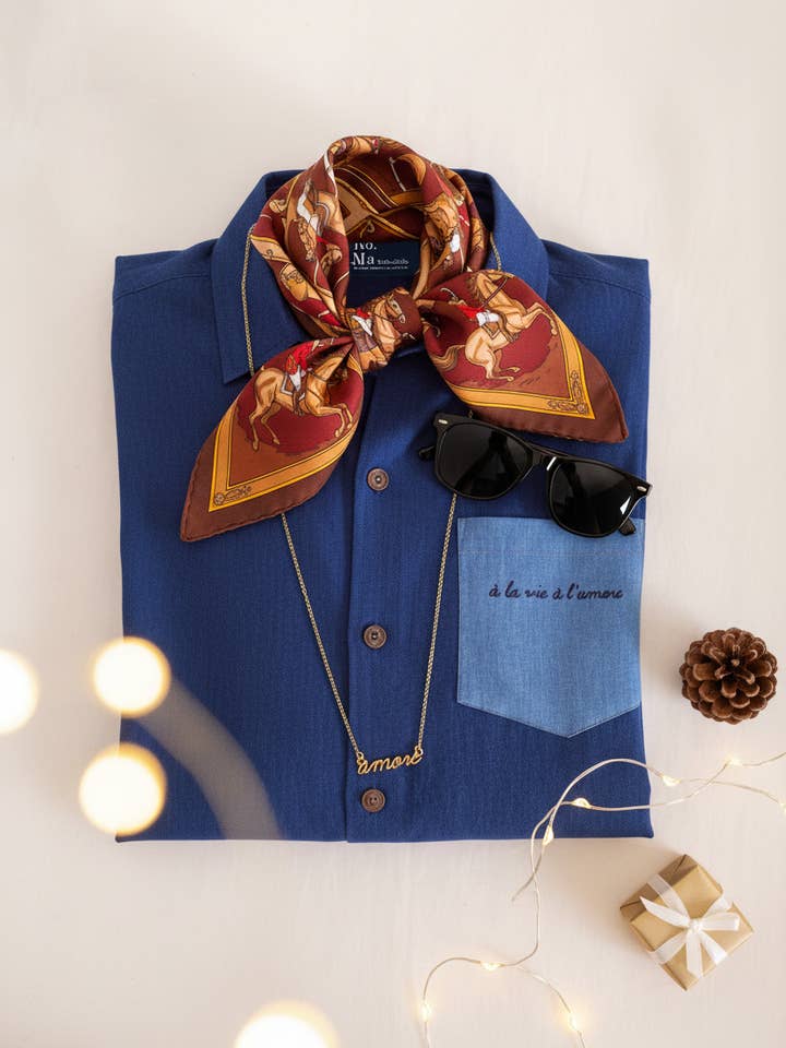 Blue cotton shirt for wholesale by Un baiser français s'il vous plaît