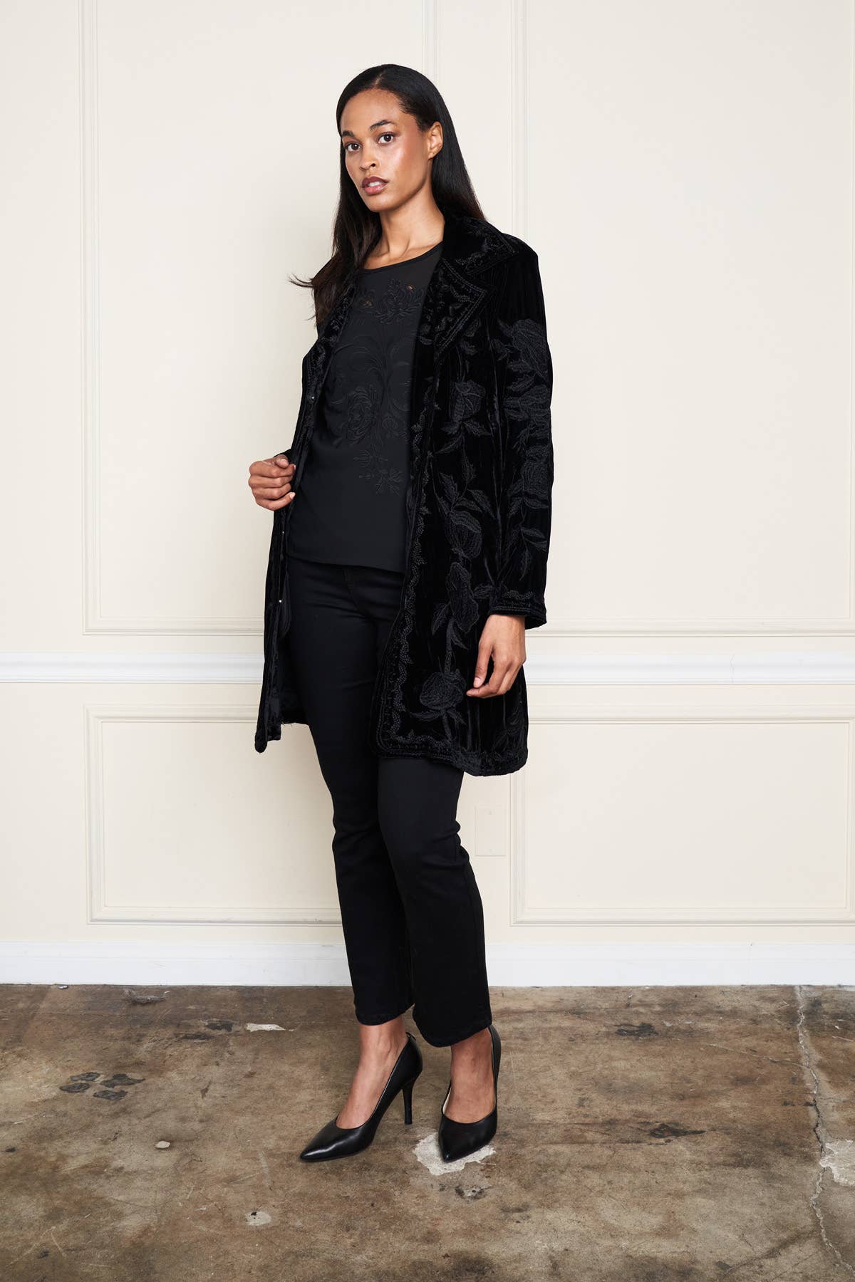 Paparazzi – Engroshandel Jakke - Dame – XY-8176 Stretch fløjl knap tonal broderet jakke13