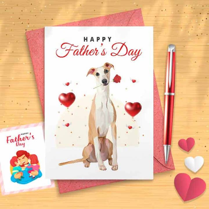 VenusArtsShop - Wholesale Father's Day Card - Cute Whippet Father's Day Card - Dog Lover, Dog Owner, Pet