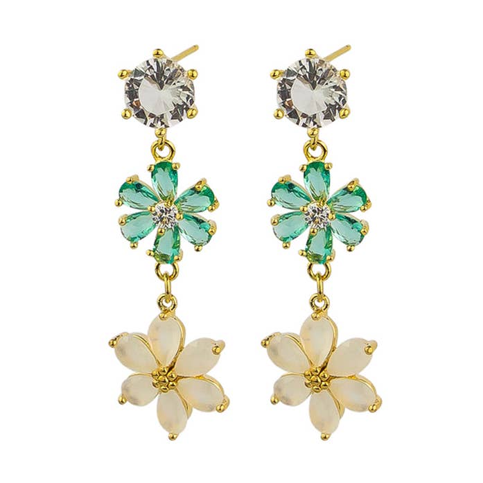 Kristall-Blumen-Ohrringe Grün für den Großhandel von Jolie & Deen