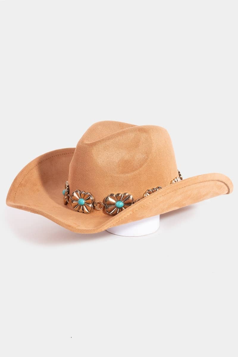 Collections by Fame Accessories – wholesale Fedora – Women’s – Turquoise Stud Rectangular Concho Chain Western Cowboy Hat10