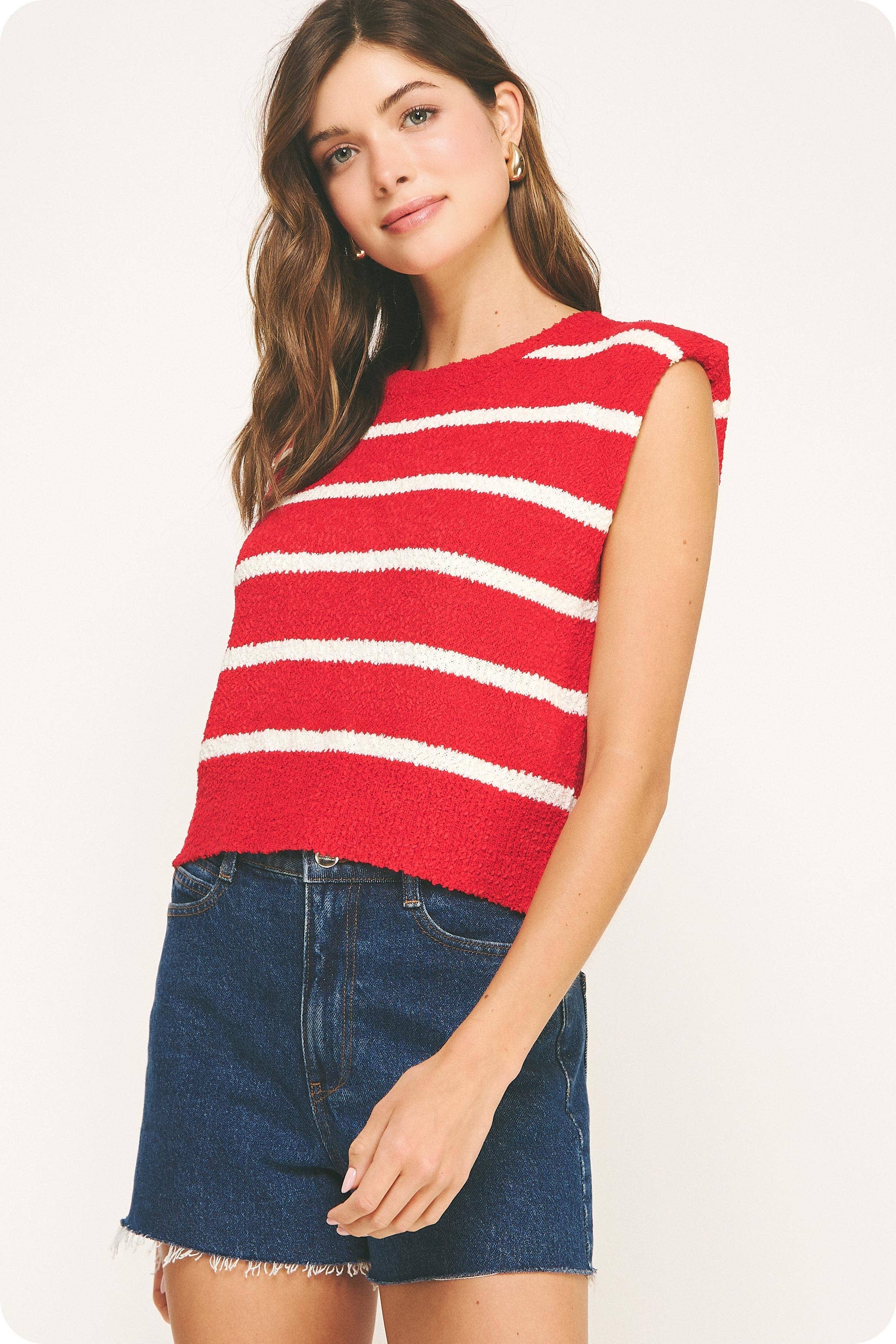 Strut & Bolt - Wholesale Tank Top - Women's - Shoulder Pad Sleeveless Textured Striped Knit Top20