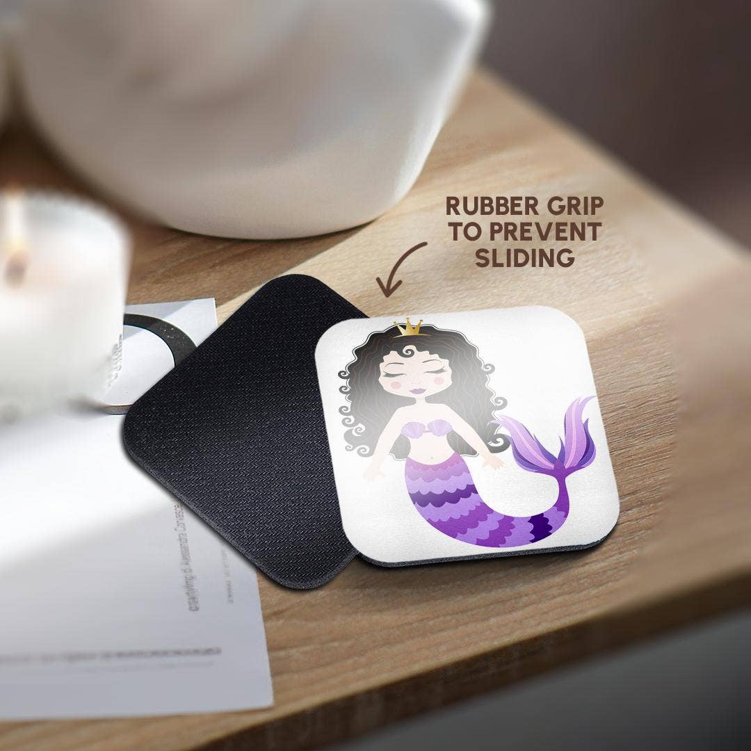 3dRose – wholesale Underlägg – 3dRose, Söt Brunett Lila Sjöjungfru Illustration, Glasunderlägg10