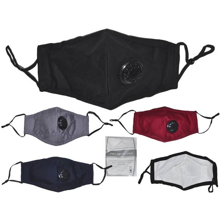 * Dussin förpackning* Återanvändbara bomulls ansiktsmasker med ventil och filter för wholesale av Buck Wholesale