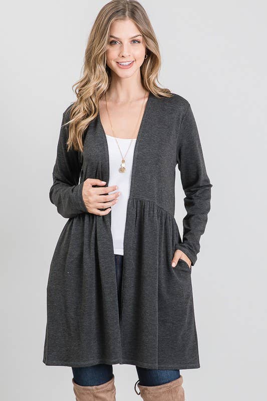 HEIMISH - Vente Cardigan – femme - CARDIGAN OUVERT À VOLANTS UNI EJ5007S AVEC POCHE LATÉRALE11