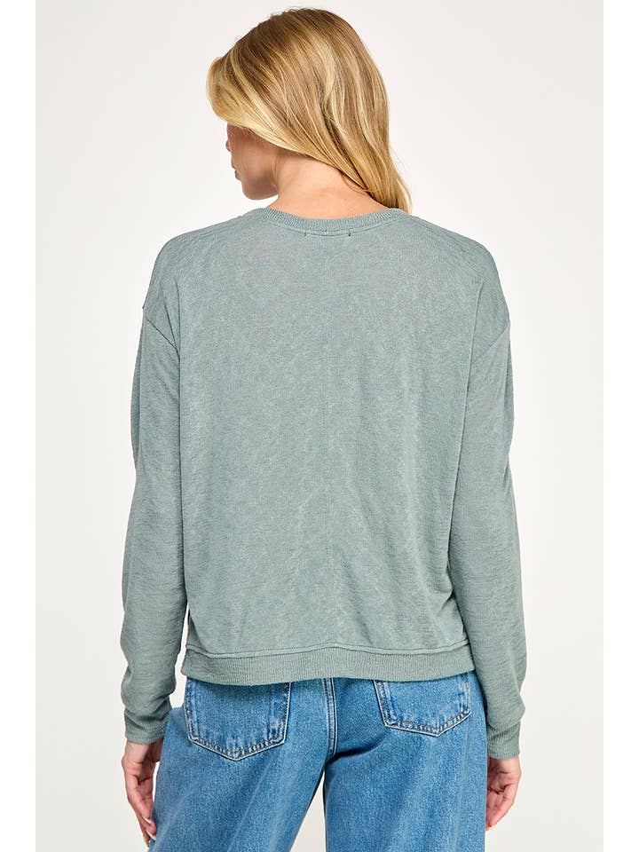 Wasabi + Mint - Wholesale Knit Top - Women's - HACCI SLUB CREW NECK L/S BOXY TOP W/ RIB CONTRAST2