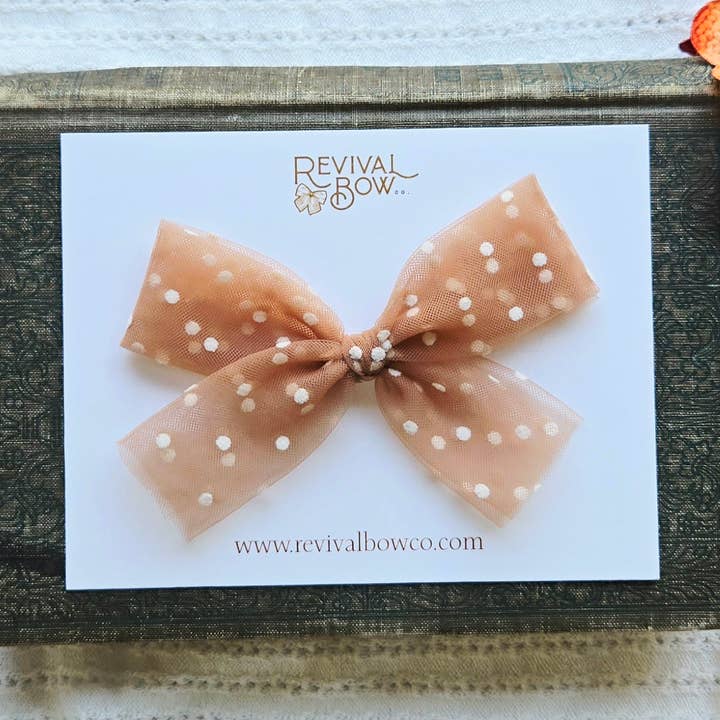 Revival Bow Co. - Wholesale Hair Bow - Kids - Large Tulle Bow on Clip • Hot Cocoa0