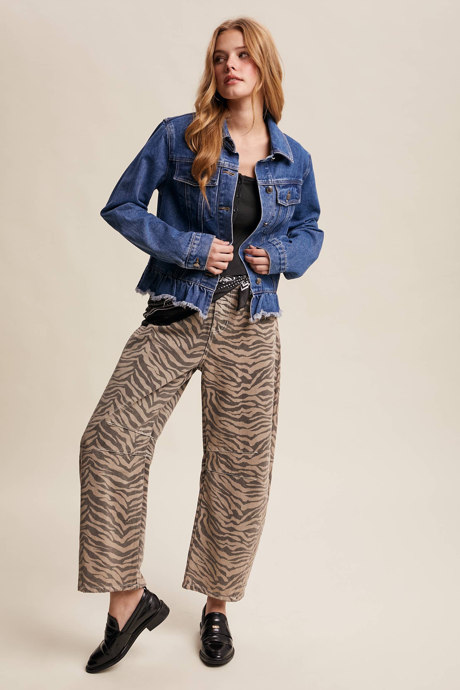 Listicle - Wholesale Denim Jacket - Women's - Ruffled Hem Denim Jacket LJ023627