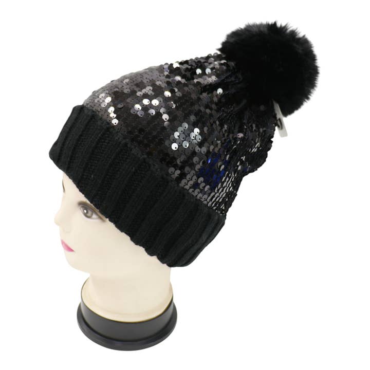 TAPA fashion - Wholesale Beanie – Women's - Pom Pom Sequin Beanie HA3715-1 (3PC)18
