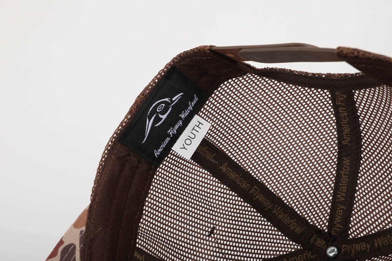 American Flyway Waterfowl - Wholesale Trucker Hat - Unisex - Youth 7 Panel Brown Old School 3 D Puff Deer Head w/ Brown Mesh4