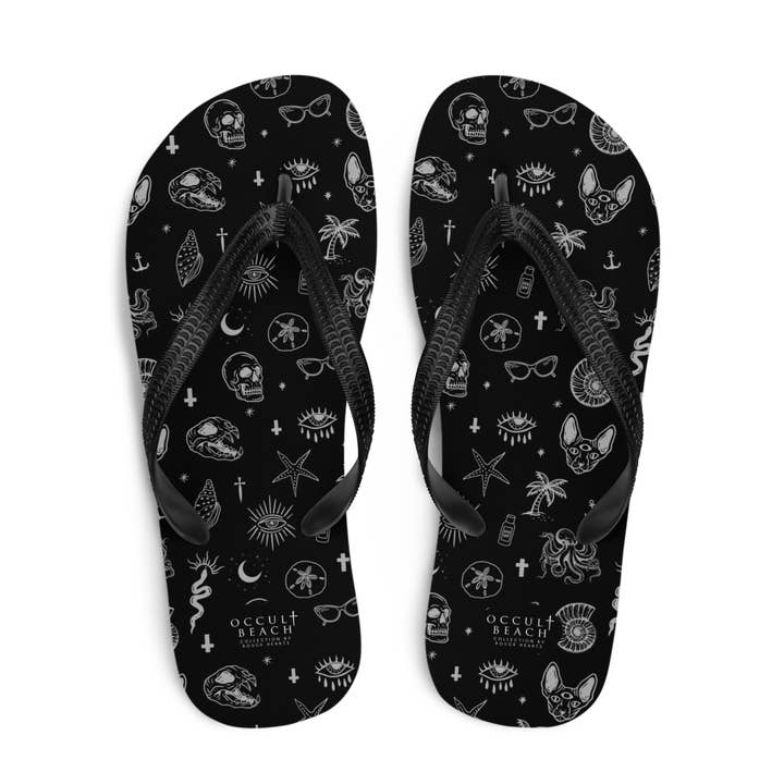 Occult Beach Black Flip-Flops for wholesale by Rouge Hearts